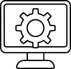 Computer screen with gear icon representing settings and configurations for application development and system administration with modern design