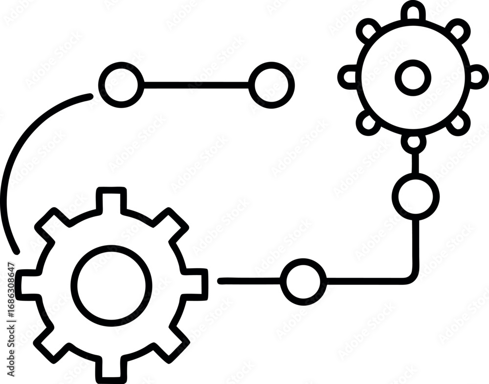 Fototapete connected gears icon illustrating workflow integration process and system interconnectivity for auto