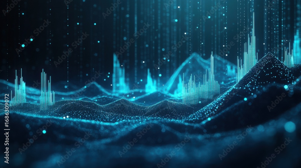 Poster abstract data visualization in digital space at night