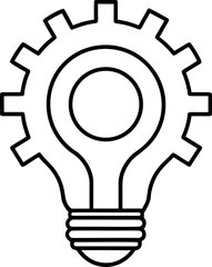 Gear and Lightbulb Combination Symbolizing Innovation and Mechanical Ingenuity Line Art Style White Background Simple Design Concept Idea