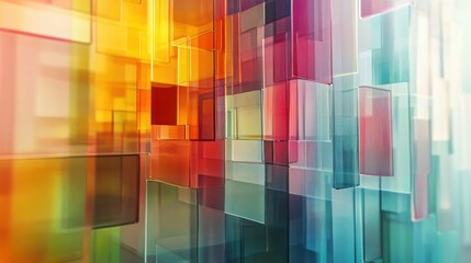Colorful abstract artwork with translucent rectangular blocks indoors