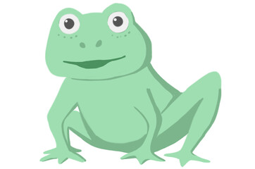 Cute cartoon frog sitting, hand-drawn with crayon, PNG with transparent background, perfect for kids' design elements.