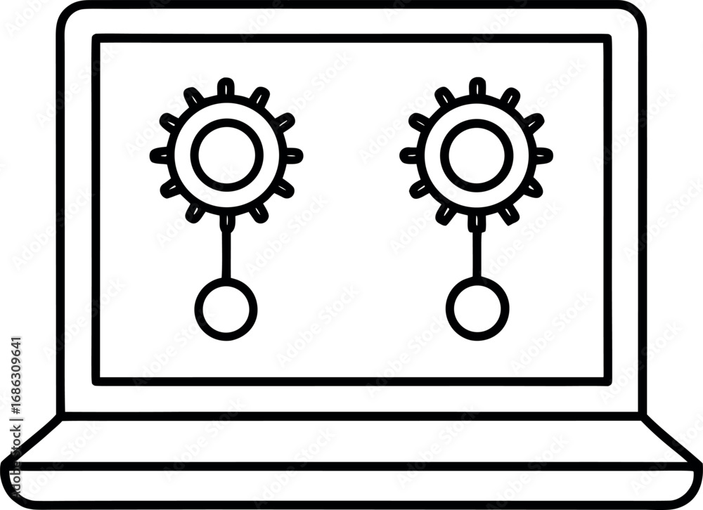 Fototapete laptop computer with settings symbols or gears icon representing configuration options for software 