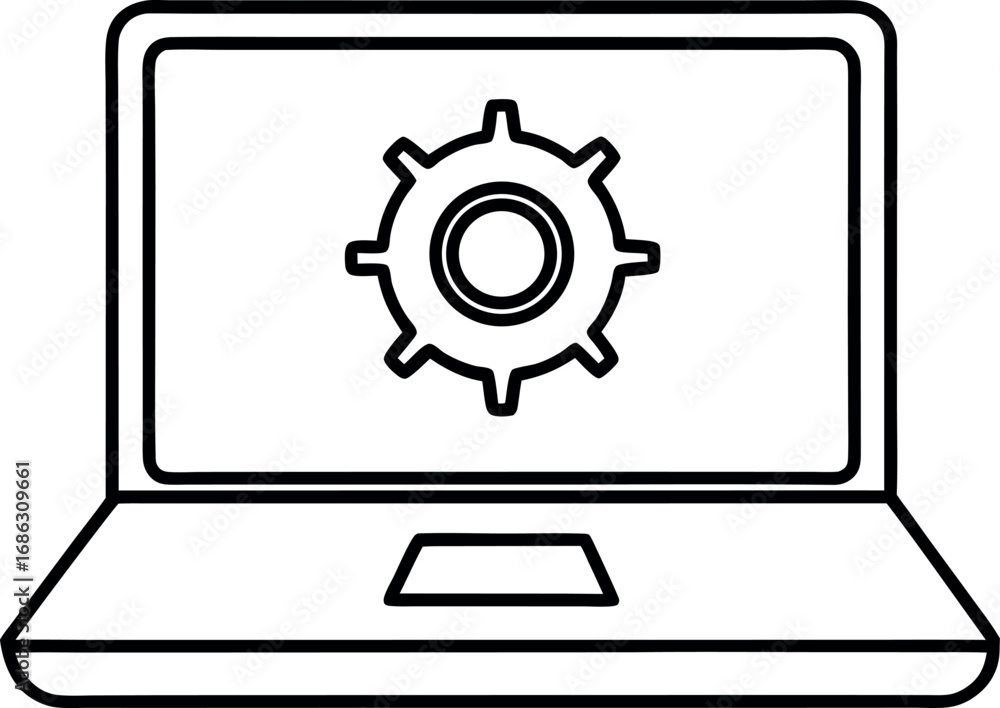 Poster laptop icon with gear symbol illustrating settings and customization options on digital device for t