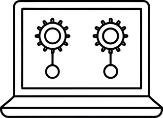 Laptop computer with settings symbols or gears icon representing configuration options for software or website customization and management outline illustration