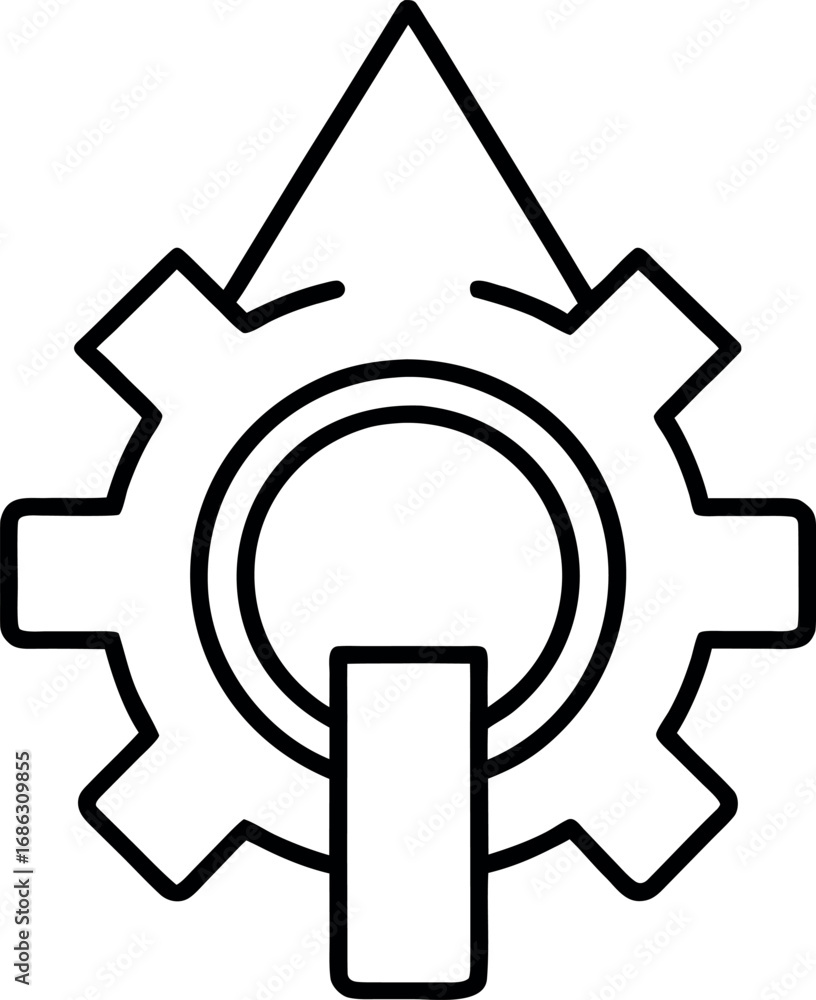 Aufkleber line art of a gear with upward pointing arrow and downward facing rectangle representing progress an