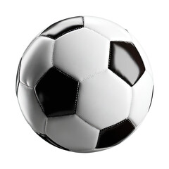 A round soccer ball, white with black panels.  The panels are hexagonal and pentagonal in shape, creating a textured surface.  The ball appears glossy