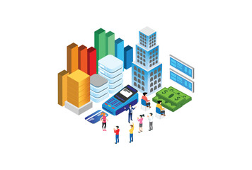 Modern Isometric Online Banking Illustration, Web Banners, Suitable for Diagrams, Infographics, Book Illustration, Game Asset, And Other Graphic Related Assets