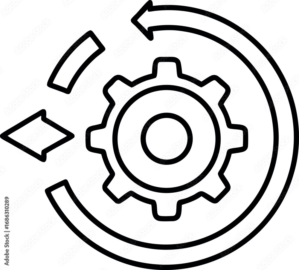 Fototapete process flow icon with gear and arrows illustrating circular workflow and continuous improvement for
