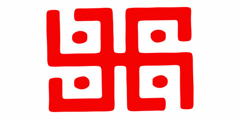 Red abstract symbol with four inner circles on white background