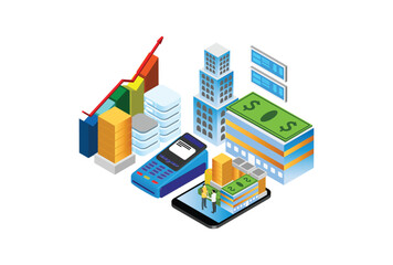 Obraz premium Modern Isometric Online Banking Illustration, Web Banners, Suitable for Diagrams, Infographics, Book Illustration, Game Asset, And Other Graphic Related Assets