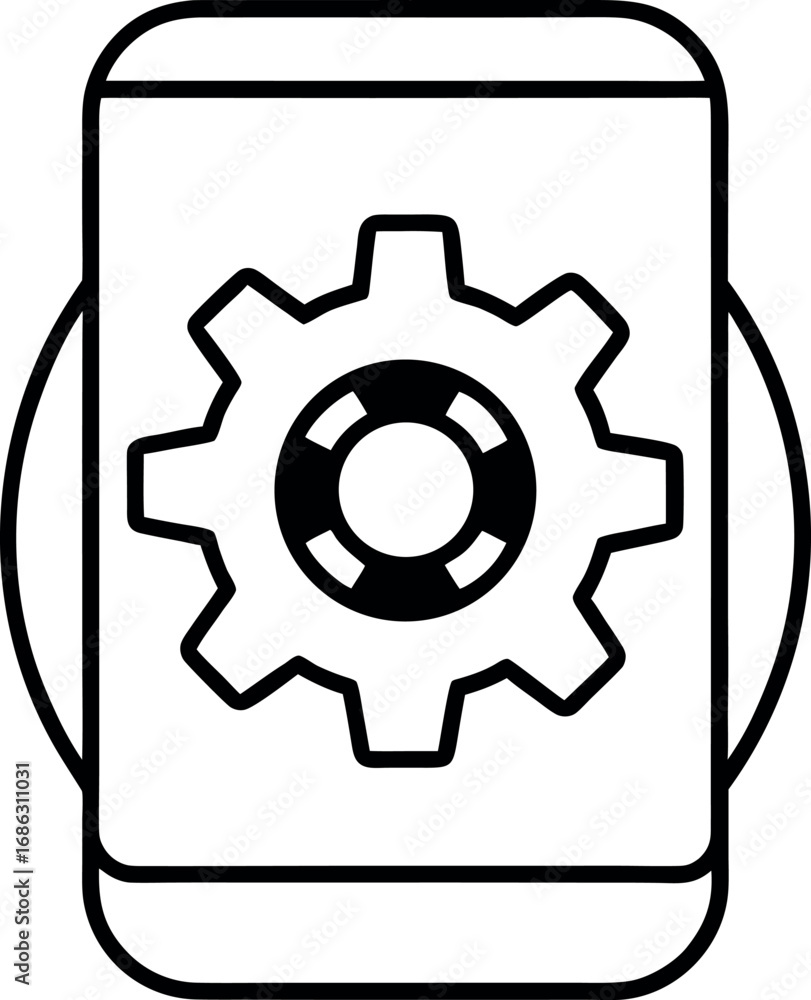 Fototapete smartphone technology with gear icon and outline vector for setting app optimization and development