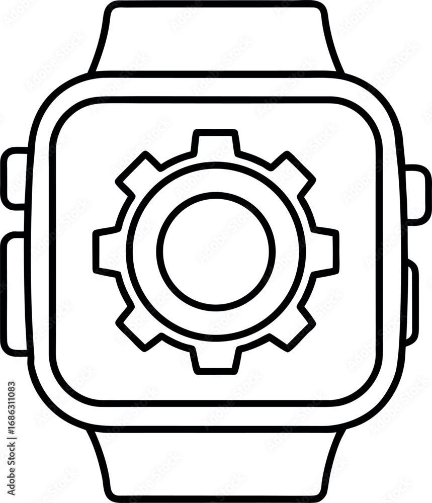 Poster smartwatch icon with gear symbol for settings and configurations vector design graphic element line 