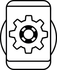 Smartphone technology with gear icon and outline vector for setting app optimization and development concept graphic design element on mobile screen