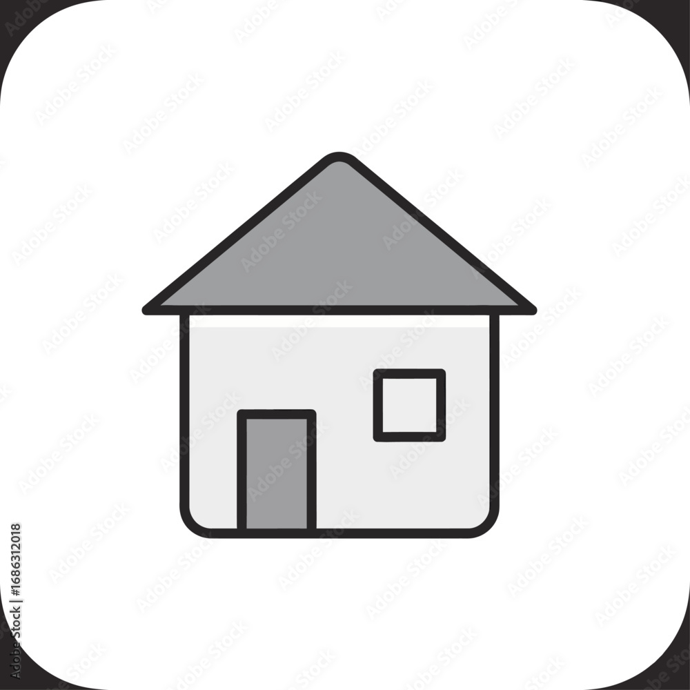 Poster a simple gray and white house icon with a door and a window on a white background with rounded corne