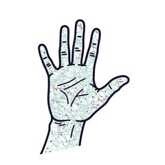Stylized hand with network pattern showing palm lines and fingers on a white background illustration