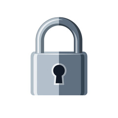 A gray padlock with a keyhole in the center on a white background with a small shadow below it