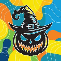 Scary abstract background pumpkin face with evil smile for Halloween decoration and trick-or-treat tradition, poster, t-shirt design, wall decoration Vector illustration design
