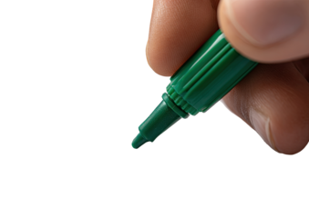 Close-up of a hand holding a bright green marker