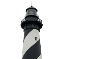 Striped lighthouse tower maritime navigation beacon black and white tall structure architecture guiding light seafaring coastal landmark vertical image transparent background