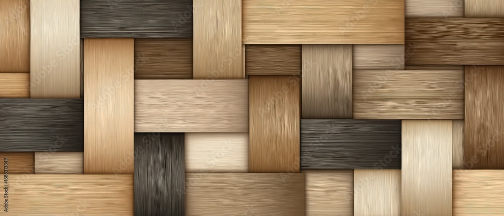 Poster intricate woven pattern of various wooden blocks showcasing different shades and textures in a detai