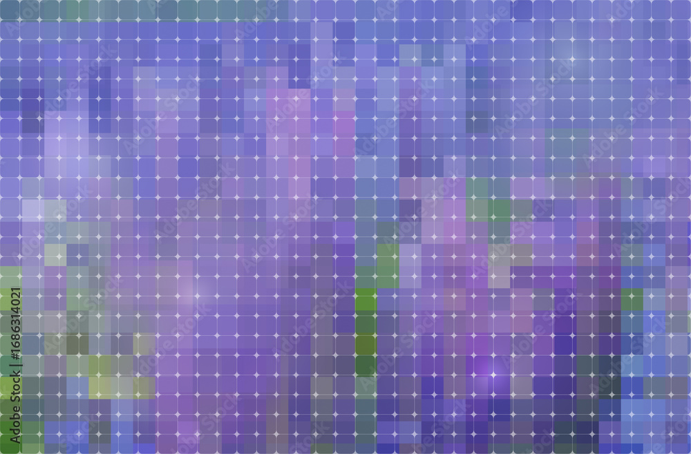 Poster abstract grid background of rounded bright light blue, purple and green squares with color gradient.