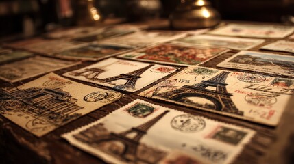 Vintage Postcards and Letters with Eiffel Tower Images and Handwritten Messages, Retro Travel Memories and Classic Collectible Paper Items