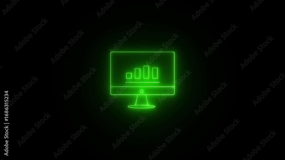 Aufkleber glowing line monitor icon with business graph up to down animation. monitor display with business gr