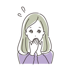 口を押さえて焦っている女性の上半身