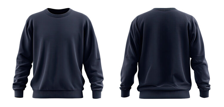 Dark navy blue crewneck sweatshirt mockup, front and back views
