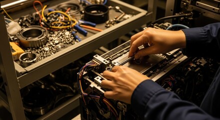 Fototapeta premium Precision Assembly: Hands at Work in Electronics Manufacturing