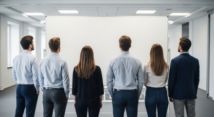 Obraz premium Business Team Viewing a Blank Screen in Bright Office