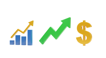 3 d financial growth chart with upward arrow and dollar sign