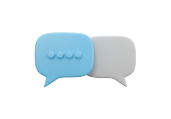 3 d render of two speech bubbles communication concept light blue and gray transparent background