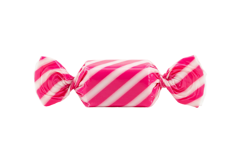Pink and white striped wrapped candy on transparent background