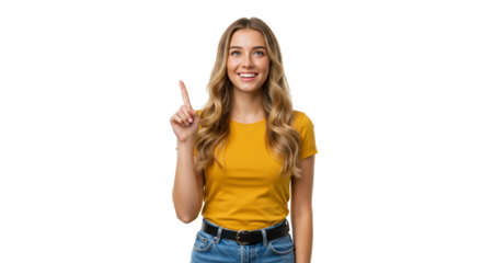 Woman pointing up idea inspiration presentation advertisement