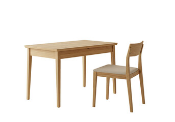 Fototapeta premium Light oak wood table and chair set minimalist interior design furniture