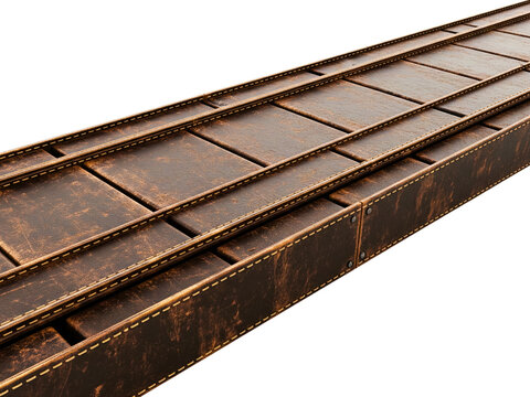 Long vintage-style brown leather sharpening strop with stitching on a transparent background