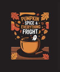 Spooky Halloween T-Shirt Design, Scary Pumpkin, Ghost, Witch, Skeleton, Haunted House, Horror Night, Trick or Treat Costume Graphic for Party, October Holiday Celebration Apparel