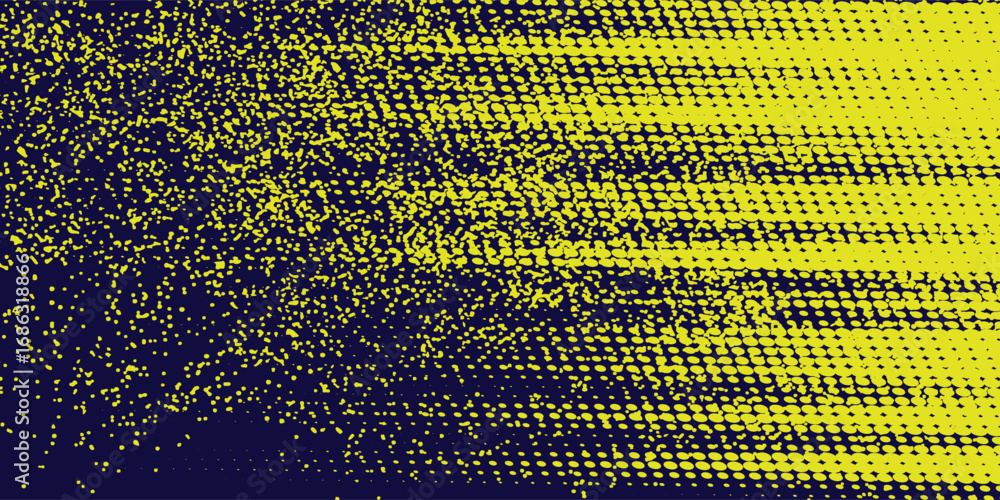 Poster yellow halftone on blue background. vector dotted sparkles or halftone shine pattern texture pop art
