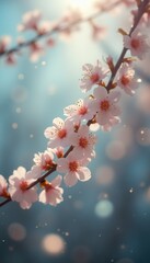 Cherry blossoms blooming in serene garden during spring