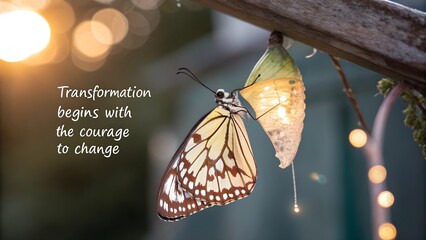 Inspirational Quote on Butterfly Emergence from Cocoon.