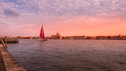 sunset over the river Venice