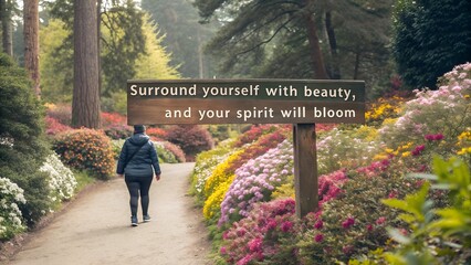 Inspirational Quote Sign in a Beautiful Blooming Garden.