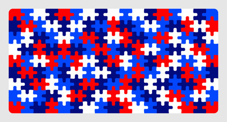 Jigsaw puzzle background inspired in american flag color palette. Vector stock illustration.	
