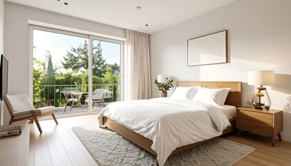 Modern bedroom with patio view