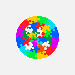 Concentric jigsaw puzzle circle. Colorful vector isolated on white background.	
