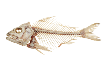 Fish skeleton detailed anatomy study transparent background