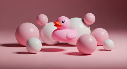 Playful Pink Rubber Duck Amidst Geometric Shapes