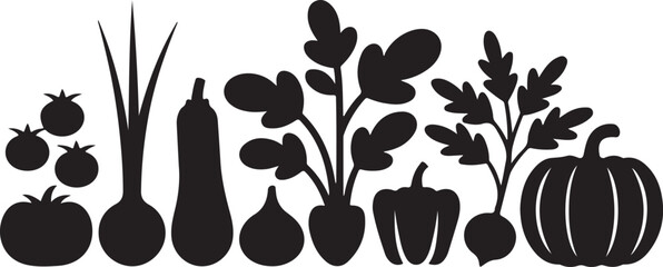 Fototapeta premium Garden Bounty A Collection of Vegetable Icons in Black Silhouette on Transparent